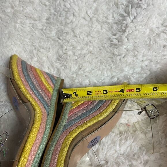Juicy Couture clear Rhinestones espadrilles rainbow platform wedge sandals SZ8.5 - Picture 10 of 12